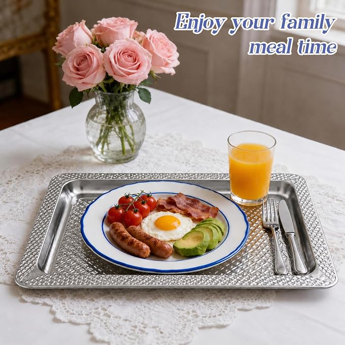 4 Pack Silver Serving Trays Set, Serving Trays for Party (15.7" x 11.8", Rectangular)