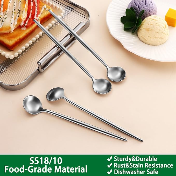 DEHOV 7.95 Inches SS18/10 Long Handle Iced Tea Spoons,Set Of 4 Satin Finishing Stainless Steel Long Spoons For Stirring Cocktail,Ice Cream,Milk,Iced Teaspoons Set