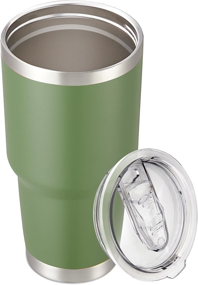 30 oz Tumbler with Lid Stainless Steel Tumblers, 1 Pack | Vacuum Insulated Cup, Leak Proof Lid, Powder Coated Travel Mug, Double Wall, Keep Cold Drinks for 12 Hours, Army Green
