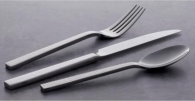 Oneida Chefs Table Hammered 45 Piece Everyday Flatware Set, Service for 8, 18/0 Stainless Steel,Silverware Set | silver, dishwasher safe | includes serving spoons and utensil set | cutlery set for kitchen and dining