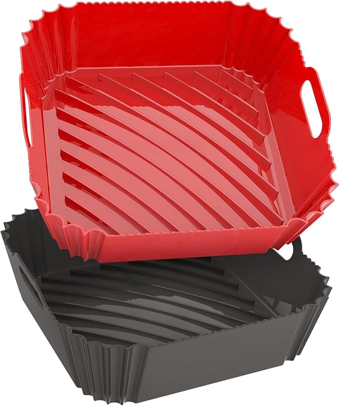 Large Silicone Air Fryer Liners Square 5-9 QT, 7.9 Inch Reusable Airfryer Liners Air Fryer Silicone Liners Pot Oven Liner Baking Tray, AirFryer Basket Mat Bowl Accessories, 2 Pack
