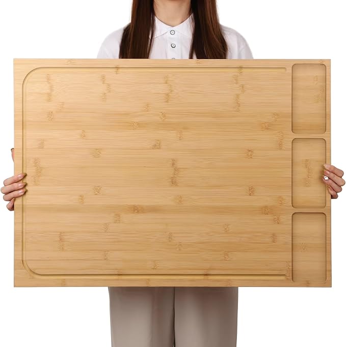 BAMOTTO CRAFTBAMBOO 30 x 21 Inch Extra Large Bamboo Cutting Board — Stovetop Cover, Over the Sink Board, Noodle Board, Butcher Block, Charcuterie Board with Detachable Legs & Non-Slip Lip