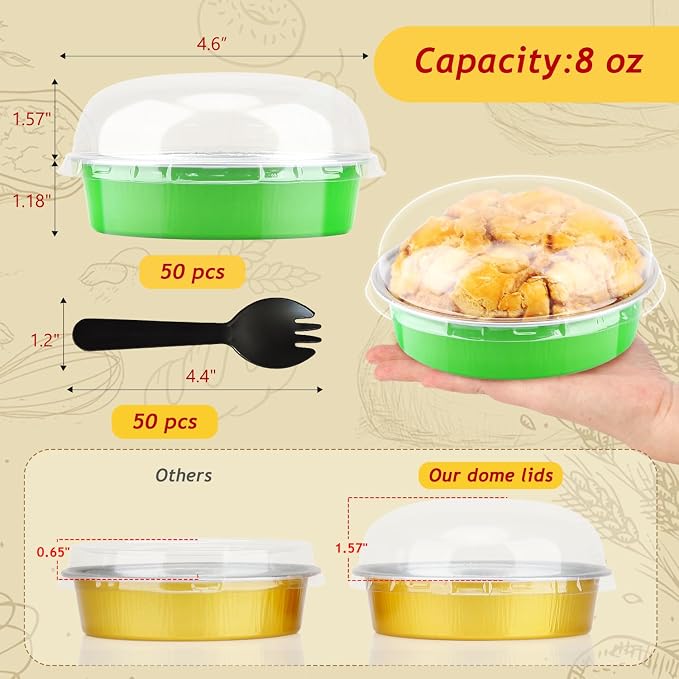 LNYZQUS 8oz Mini Pie Tins with Lids 50 Pack, 4 Inch Individual Cake Pans | Foil Disposable, Small Cake Tins, Mini Pie Containers, for Christmas Bake Sale Baking and Packaging, Green