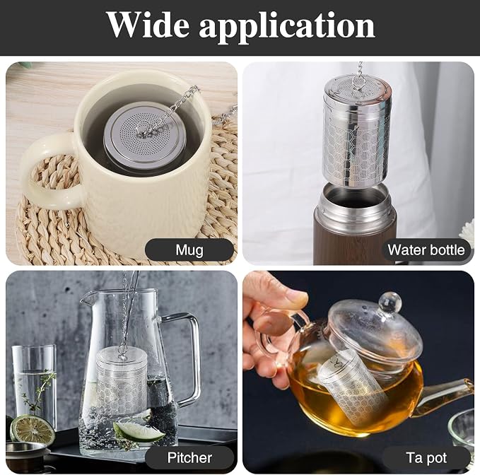 2 Pack Large Tea Infusers For Loose Tea, Stainless Steel Fine Mesh | 304 Stainless Steel, Fine Mesh Filter, Threaded Lid, Chain Hook, Drip Trays, Fits Cups And Teapots, For Tea And Spices