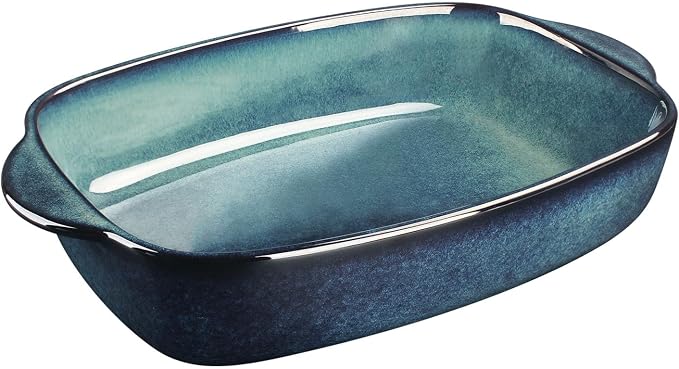 15.5 x 9.8-inch rectangular baking pan, 3.7-quart ceramic baking pan with handle, suitable for roasting vegetables/meats, lasagna, kitchen, and dining room.