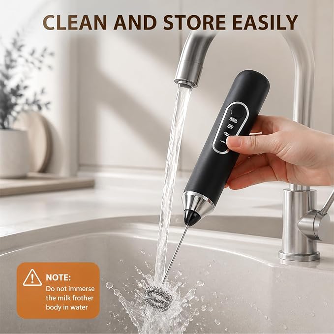 Rechargeable Handheld Milk Frother, 3-Speed & 2 Detachable Whisks,10000RPM | Electric Coffee Frother Wand for Lattes, Cappuccino, Matcha, Hot Chocolate, Protein Drinks, Kitchen Gifts