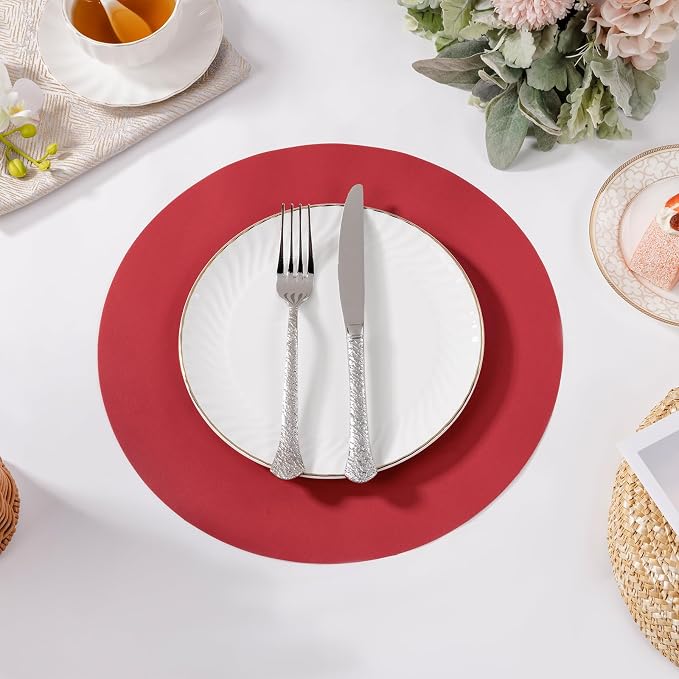 SHACOS 100 pcs Christmas Disposable Round Paper Placemats 13 inch Colored Paper Decorative Place Mats for Wedding Birthday Party Events Table Decoration, Dark Red (Pack of 2)