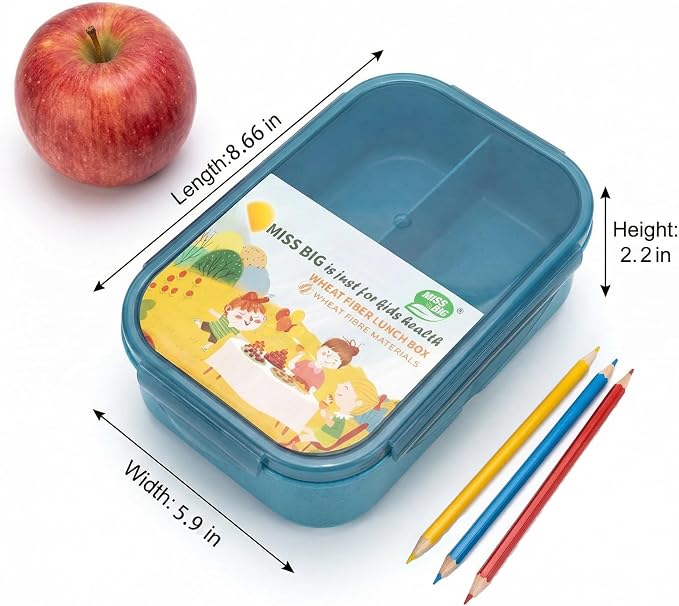 MISS BIG® Bento Lunch Box for Kids, 1150ml, 3 Compartments, Nile Blue | Nile blue kids bento box for school lunch, daycare food, snack portions, picnic, and travel meals.