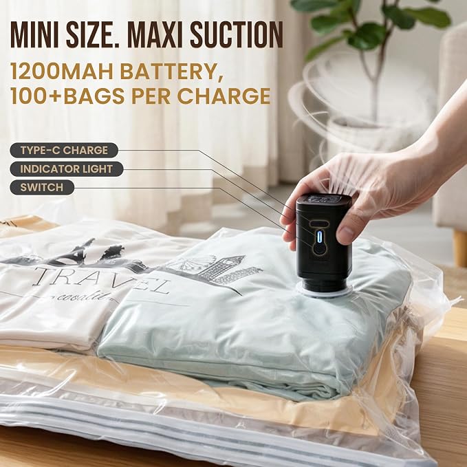 TAILI Vacuum Storage Bags with Electric Pump, 12 Pack(5M+5L+2XL) | Vacuum Seal Bags for Clothing, Beddings, Blankets, Compression Packing Cube for Travel and Closet Organization