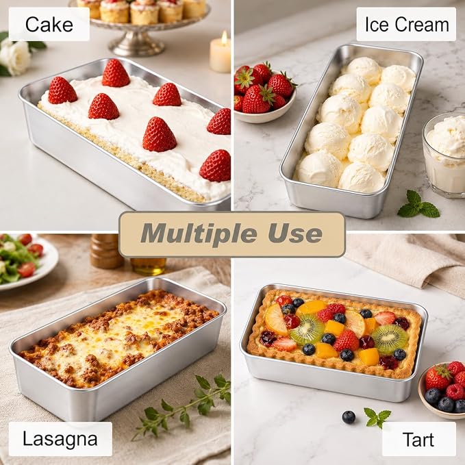 4 Pack Stainless Steel Loaf Tins with Lids, 12.7 x 5.8 Inch Bread Pans | For baking bread, cakes, brownies, lasagna and meatloaf. Suitable for homemade recipes, meal prep and everyday kitchen use.