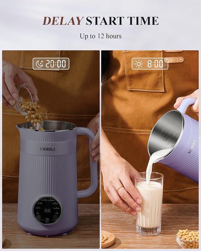 KIDISLE 8 in 1 Nut Milk Maker Machine, 32oz Self-Cleaning Automatic Blender | Almond, Soy, Oat, Coconut, Rice Paste & Juice, No Soaking, 12H Delay Start + Keep Warm, Boil Water, Fresh Homemade