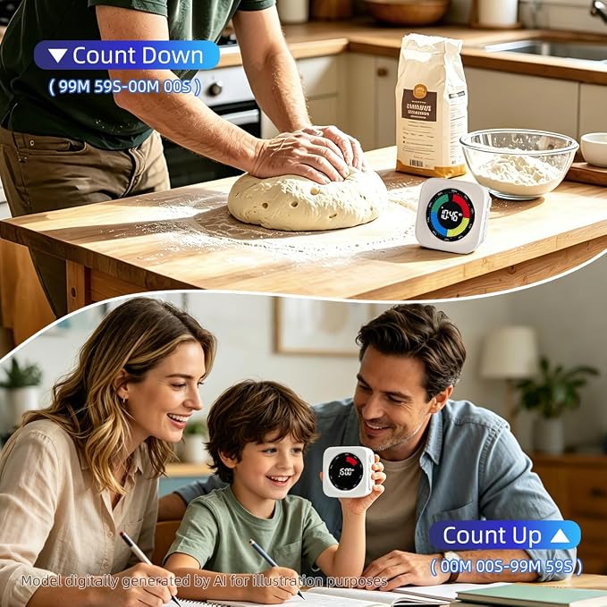 Visual Timer for Kids, 99 Min Countdown Timer for ADHD, Classroom, Focus | Visual Progress Bar, Count Up Timer, 4 Alert Modes, Adjustable Brightness for Homeschool, Study, Productivity & Kitchen