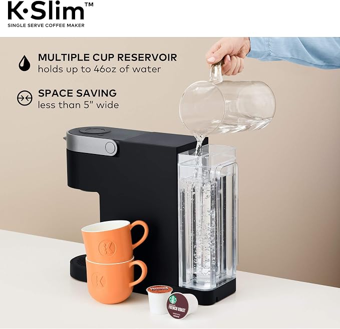 Keurig K-Slim Single Serve K-Cup Pod Coffee Maker, Multistream Technology, 3 Brew Sizes, Slim and Sleek Design, 46oz Removable Reservoir, Black | Multistream Technology, 3 Brew Sizes, Sleek Design, Removable Reservoir