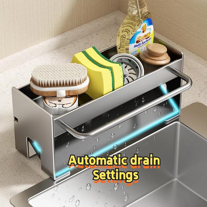 Kitchen Sink Caddy Organizer,Sponge Holder for Kitchen Sink with Drain Board,Stainless Steel