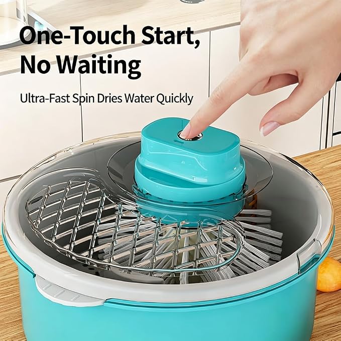 2027 Salad Spinner and Produce Washer, Multifunctional Vegetable Dryer，Blue | Electric Lettuce Spinner with Non-Slip Base, Fruit and Veggie Cleaner for Kitchen Prep