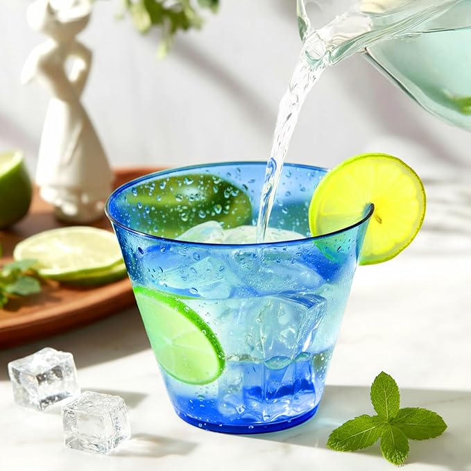 Glowserve 9 OZ Royal Blue Disposable Plastic Cups Cocktail Cup 50 Pack | Fancy Cocktail Cup,Stemless Wine Glass,Wedding Wine Glasses,Graduation Birthday,World Cup,Party Essentials