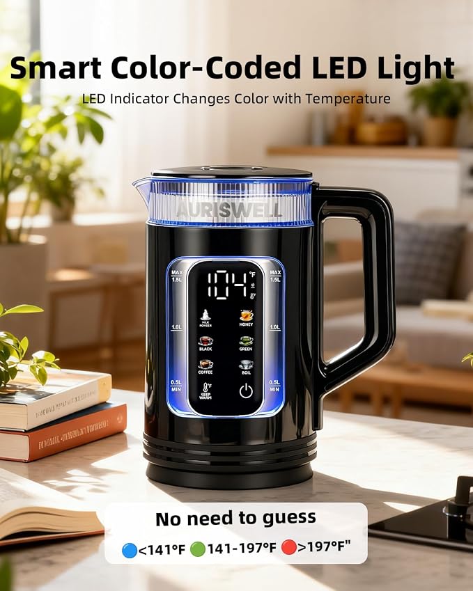 Electric Kettle with Temperature Control, Smart Glass Water Boiler for Tea, Coffee & Boiling, Automatic Shut-Off, 12-Hour Keep Warm & 6 Presets with One-Touch
