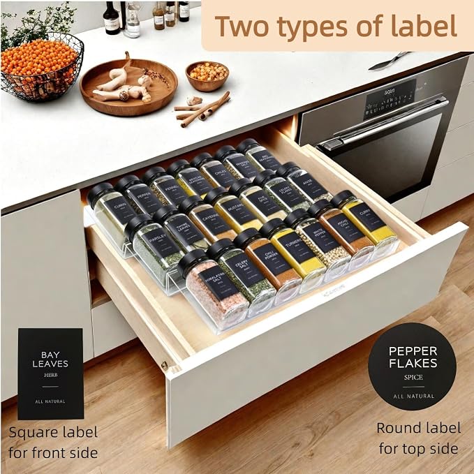 Glass Spice Jars with Label, Seasoning Jars; 26 PCS Black Steel Lids/Airtight Lids Keep Spice Fresh; Pepper Grinder Lid, 360 Labels, Funnel and Brush, Shaker Inserts; 4 oz Jar Set
