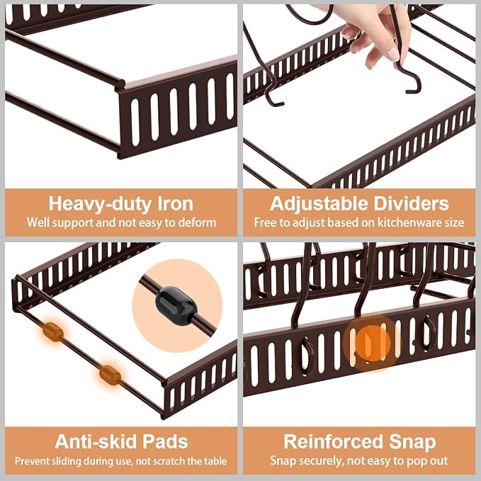 Housolution Pot and Pan Lid Organizer Holder Storage Rack, Bronze | 12"-23" Expandable, 14 Adjustable Dividers, Sturdy Metal Construction, Easy Assembly