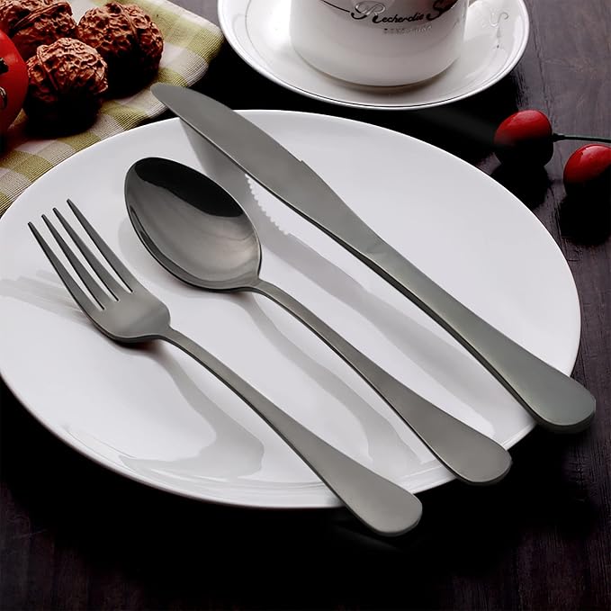 LIANYU Black Silverware Set for 2, 10-Piece Stainless Steel Cutlery Set | Includes Knives, Spoons and Forks, Mirror Polished Dining Flatware Tableware, Dishwasher Safe