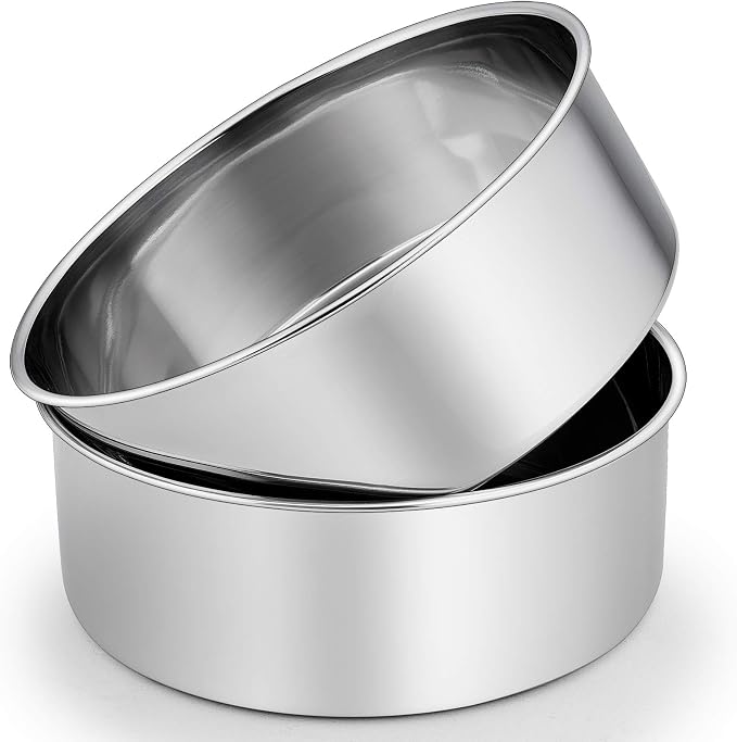 P&P CHEF 8 Inch Cake Pans Set, 2Pcs Stainless Steel Round Baking Pan | Round Layer Cake Tins for Birthday Wedding, Non Toxic & Heavy Duty, 3 Inch Deep Side & Mirror Finish, Oven & Dishwasher Safe