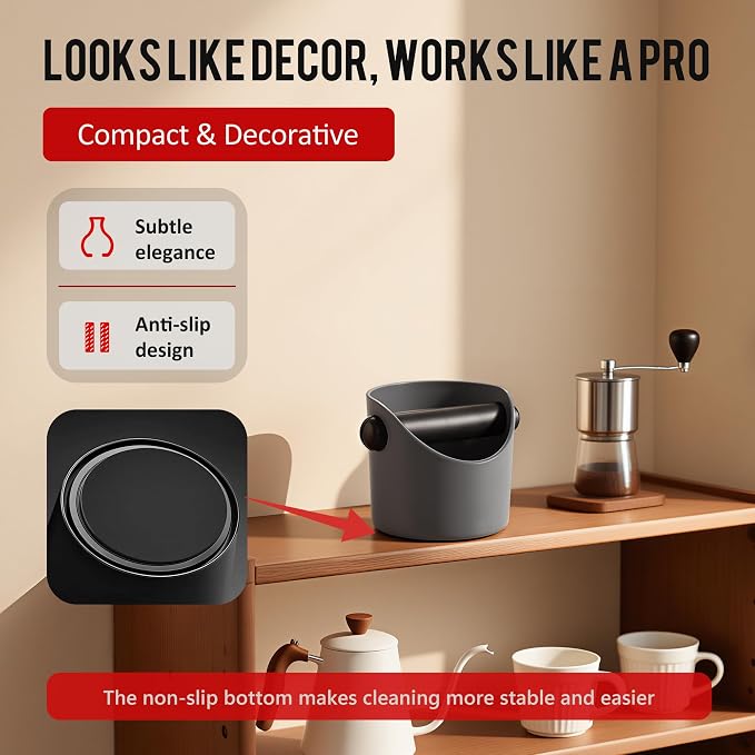 Li&Zhao Espresso Knock Box - Premium Knock Box for Espresso Machines with Non-Slip Base, Includes Brush and Dust Blower, Knock Box Espresso Accessory for Home, Suitable for 51-53mm Knock Box (Grey)