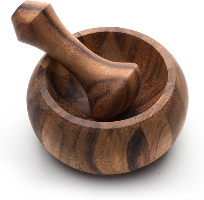 Ironwood Gourmet Olmec Mortar and Pestle, Acacia Wood | Easily Grind Spices & Herbs | Add Flavor To Your Meals | Beautiful Acacia Wood Pestle & Mortar | Cooking Mortar & Pestle Set