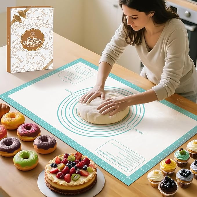 Non-Stick Silicone Pastry Mat, Silicone Baking Mat - Dough Mat for Rolling, Silicone Mat for Baking Cookies Macarons Bread, Extra Large 26 x 16 Inch