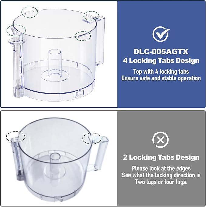 Top with 4 Locking Tabs DLC-005AGTXT1 Food Processor Work Bowl Replacement with Handle 14-Cup Compatible With Cuisinart DFP-14,Fits DFP-14NWBCT1 Work Bowl Cover