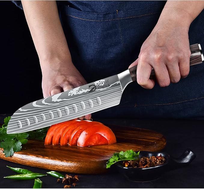 Chef Knife Sets with Roll Bag, 9 Pieces Professional Knife Set | High Carbon Stainless Steel Kitchen Knife Set with Sharpener, Red Pakkawood Handle, Kitchen & Home Cooking, Dishwasher Safe