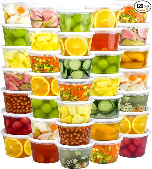 Dipoo 60 Sets (120-Piece) Deli Containers with Lids 16 oz | Leak-Proof & BPA Free Airtight Takeout Plastic Food Storage Containers for Soup, Freezer/Microwave/Dishwasher Safe
