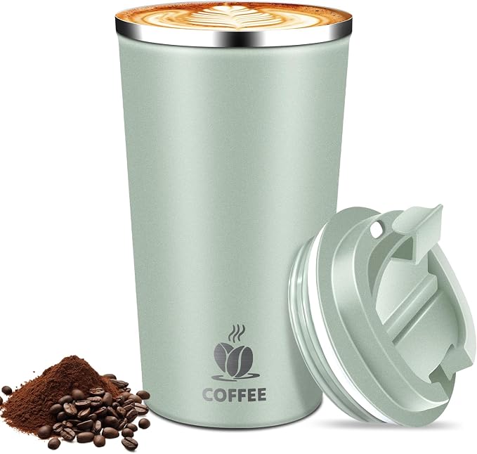 17oz Insulated Travel Coffee Mug with Flip Lid – Leakproof Stainless Steel Insulated Coffee Tumblers, Reusable Coffee Cup for Hot & Cold Drinks, Perfect for Camping & On-the-Go