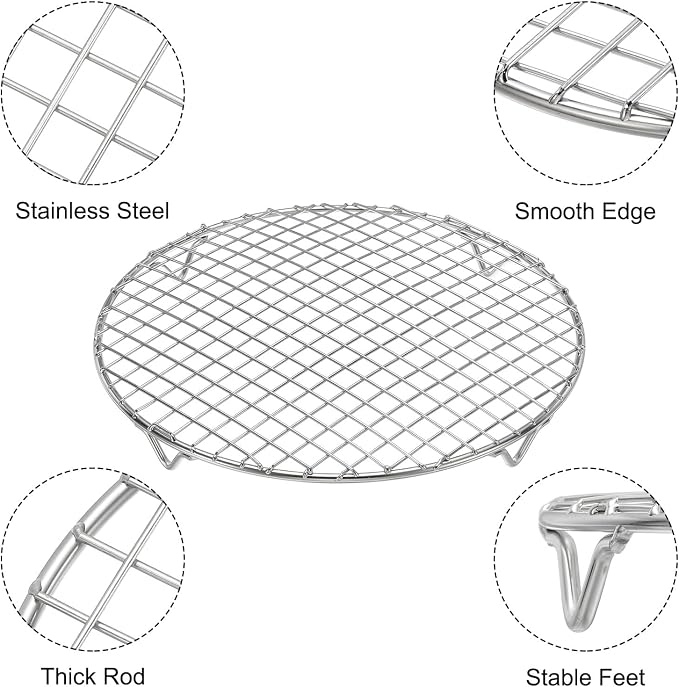 uxcell Round Cooking Rack 8.9 Inch Dia Stainless Steel Wire Cooling Steamer Rack for Baking Canning Cooking Roasting Cooling Grilling Drying, Silver