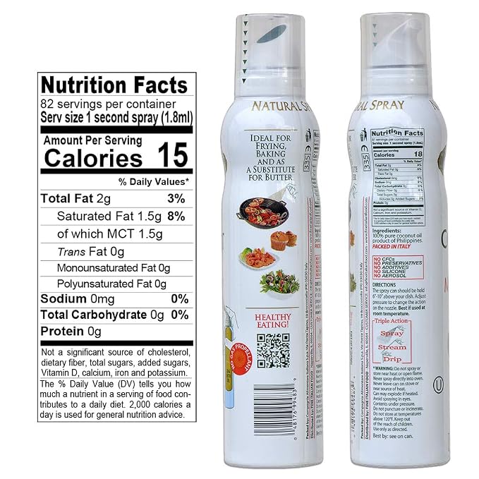 Mantova Coconut Oil Spray, 100% Pure Cooking Oil, Ideal for Healthy Keto Snacks, Baking, Grilling, and Seasoning - Versatile Dispenser for Spray, Drip, or Stream with No Waste, 5 oz