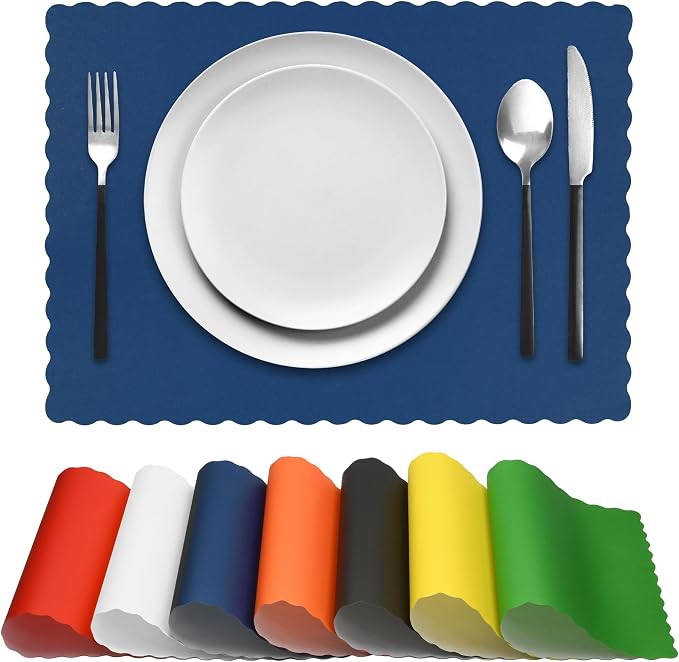 Disposable Paper Placemats – Premium, 100 Pack of Blue Scalloped Edge Placemats, Perfect Size 10x 14