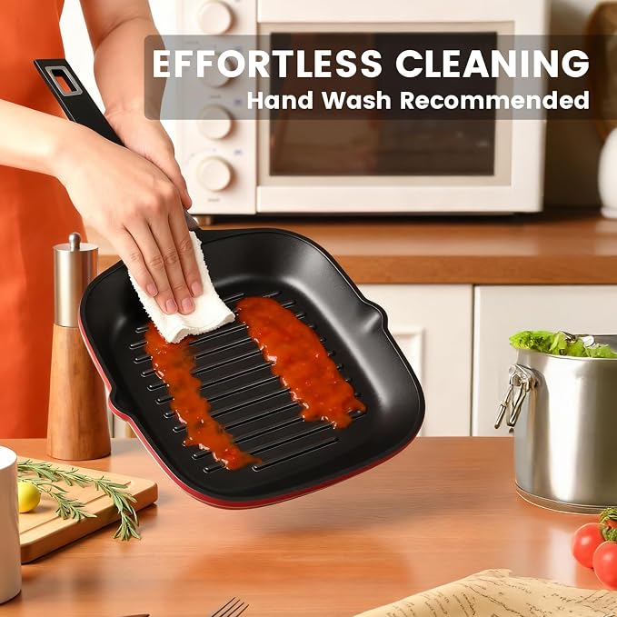 11" Nonstick Grill Pan for Stove Top, Square Steak Grill Skillet | Steakhouse Grill Marks • PFOA-Free Nonstick • Even Heat Distribution