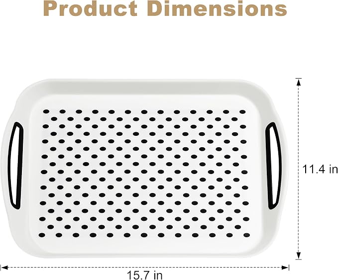 Non-Slip Lap Tray Set of 2,White | Dishwasher safe rectangular serving trays with handles. Perfect for couch, bed, desk. Sturdy, easy to clean