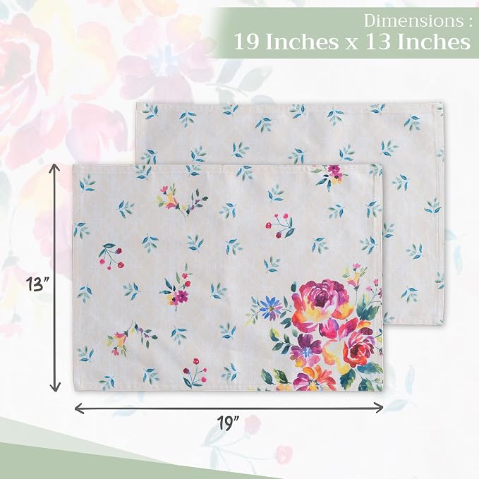 Maison d' Hermine Placemats Set of 4 Reusable 100% Cotton (13"x19") | Cloth Place Mats Washable Table Mats for Kitchen Dining Party Wedding Hotel Home Restaurant Spring Summer - Rose Garden