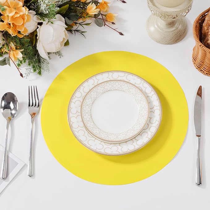 SHACOS 100 pcs Round Paper Placemats Disposable 13 inch Colored Paper Decorative Place Mats for Wedding Birthday Party Bridal Baby Shower Events Table Decoration, Yellow