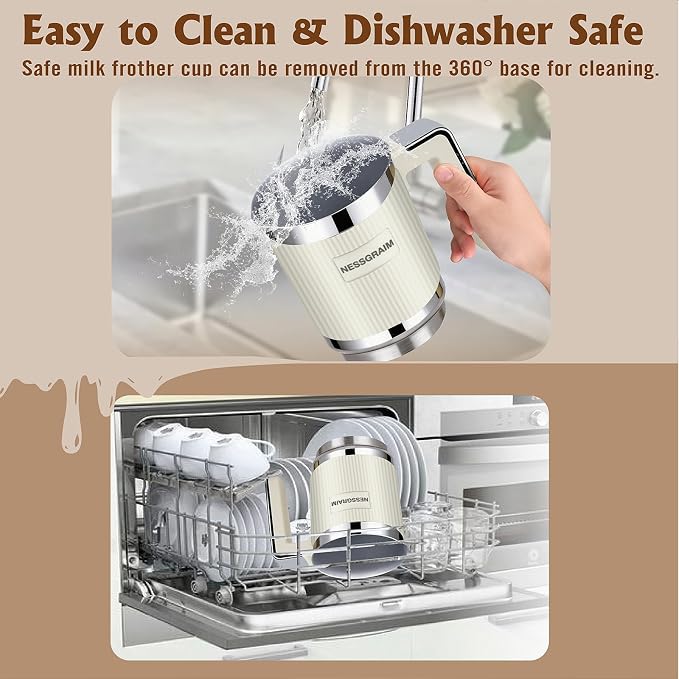 5-in-1 Electric Milk Frother, Automatic Milk Frother & Steamer for Hot & Cold Foam, Large Capacity Milk Warmer for Latte Cappuccino, Hot Chocolate Maker, Dishwasher Safe (Beige)