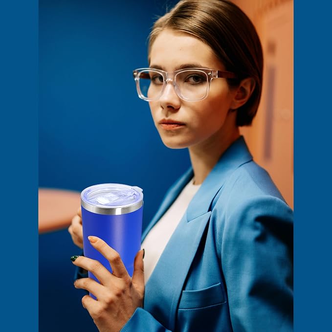 20 oz Tumbler with Handle Coffee Tumblers with Lid Travel Mug Dark Blue 12P | 20oz Tumblers with Handle Double-Wall Insulated Vacuum Coffee Mugs Stainless Steel Tumbler with Handles&Lid Dark Blue 12P