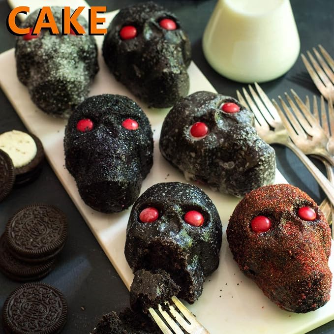 Large Skull Cake Pan Silicone Mold, 2 Pack 6 Cavity Halloween Skull Cakelet Chocolate Molds Candy Pizza Baking Molds Handmade Soap Tray