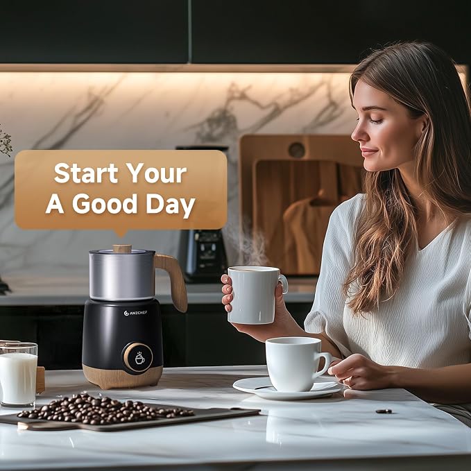 AMZCHEF 21 oz 8-in-1 Milk Frother, 550W Split Stainless Steel Automatic Steamer, Milk Warmer for Latte, Cappuccino, Hot Chocolate, Hot/Cold Froth, Heated Milk & Baby Food, Black