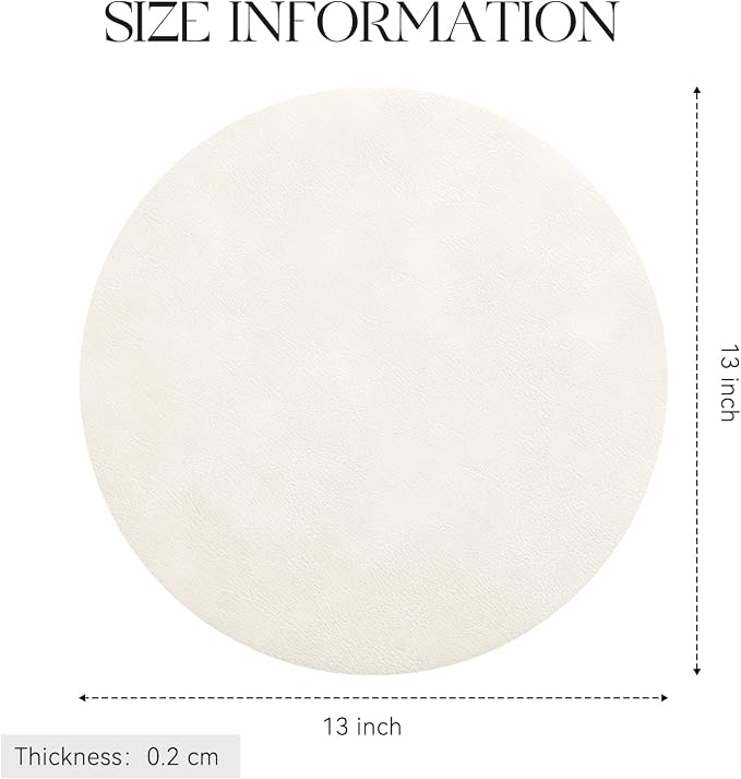 MOSAYT 13 Inch Round Vinyl Placemats Set of 4 - Faux Leather 100% Waterproof Oil-Proof Wipeable PU Place Mats, Heat Resistant Reversible Table Mats for Kitchen, Dining, Outdoor, Beige