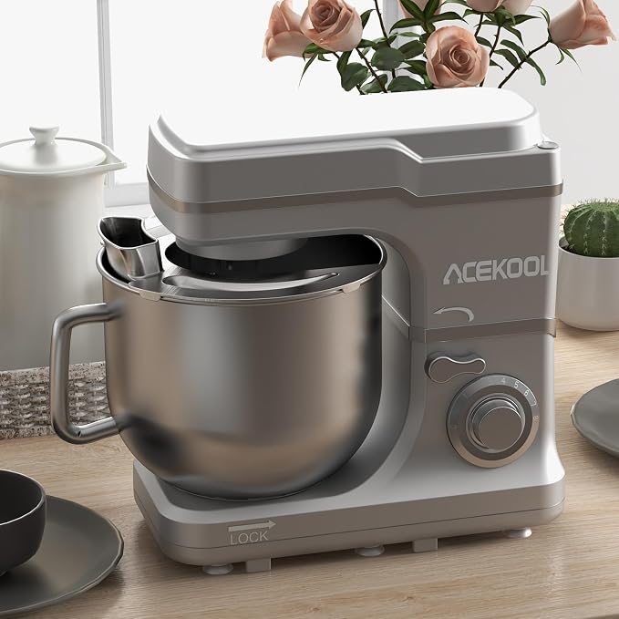 7.5 Qt Stand Food Mixer for Home Cooks, 660W Tilt-Head Electric Kitchen Mixer with 10 Speeds, Stainless Steel Bowl & Attachments for Baking and Dough Hook, Whisk, Beater, Splash Guard, Silver