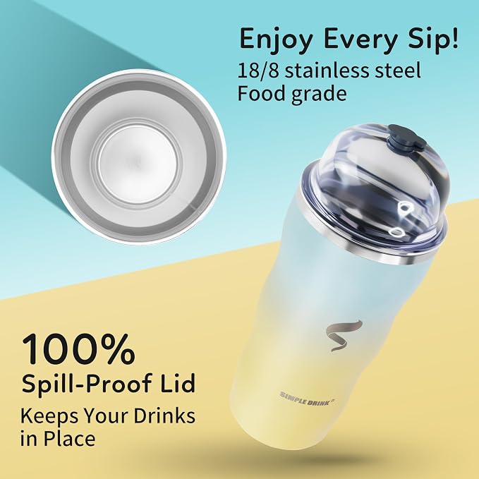 20 oz Insulated Tumbler, Straw and Flat Lids, Yellow Blue | 18/8 stainless steel, double-wall vacuum insulation, BPA-free materials, reusable straw, for everyday hot and cold drinks.