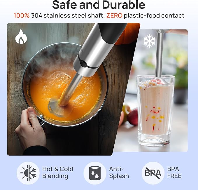 Consciot 10-in-1 Immersion Hand Blender Max 1100W, Trigger Speed Control | Entire Stainless Steel Blender Shaft, 800ml Beaker, 600ml Chopper, Beaters, Frothers, Hooks, Masher, Whisk & 600ml Cup