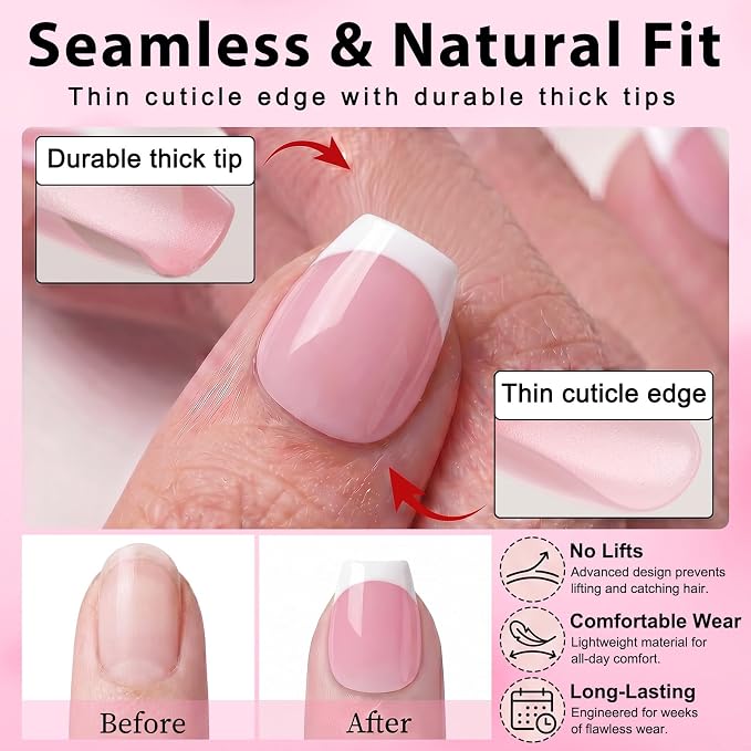 240pc Extra Short Coffin Press on Nails French Tip Fake Nails with Tabs | XS Short Nails Press ons Coffin Glue on Nails Pink Acrylic Nails Stick False Nail Artificial Fingernail for Women Girls