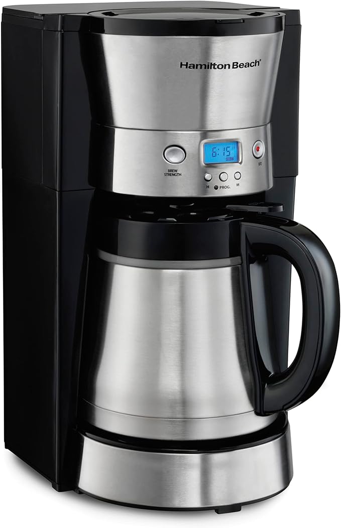 Hamilton Beach Programmable Drip Coffee Maker with 10 Cup Thermal Carafe | 3 Brewing Options | Auto Shutoff & Pause and Pour | Stainless Steel | 46899R