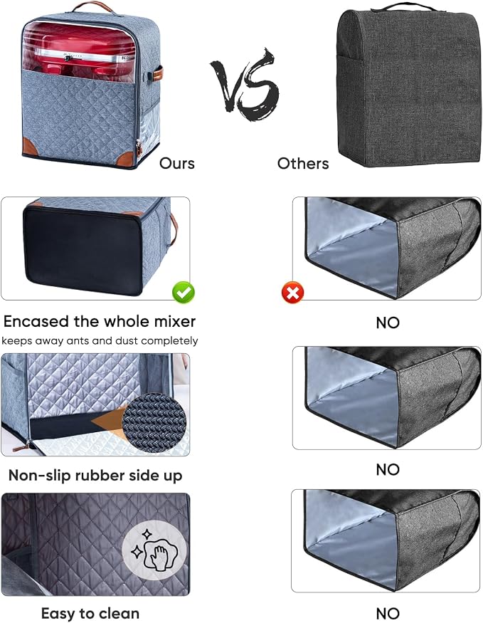 BAGSPRITE Stand Mixer Cover with Appliance Sliders Base Compatible with KitchenAid Mixer-Storage Bag for 4.5/5 Quart with Pockets for Kitchen Aid Accessories and Attachments